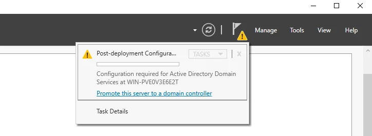 Post-deployment configuration prompt to promote the server to a domain controller