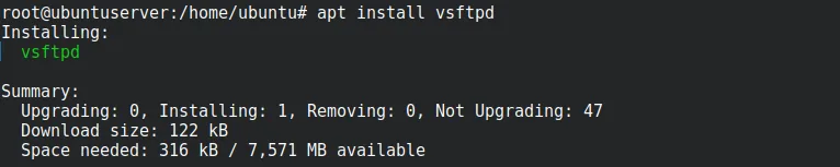 Installing the vsftpd FTP server on the target