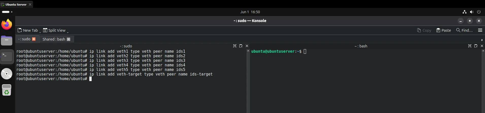 Creating six veth pairs in the root namespace