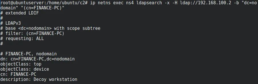 ldapsearch for FINANCE-PC from ns4 triggering the Suricata match