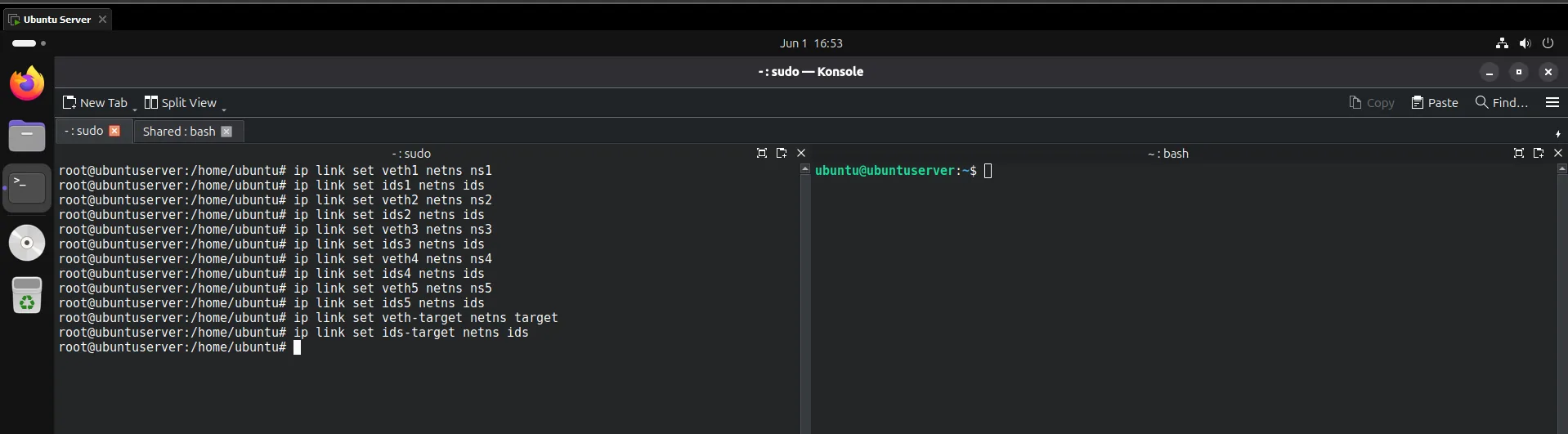 Moving veth interfaces into their respective namespaces with ip link set netns