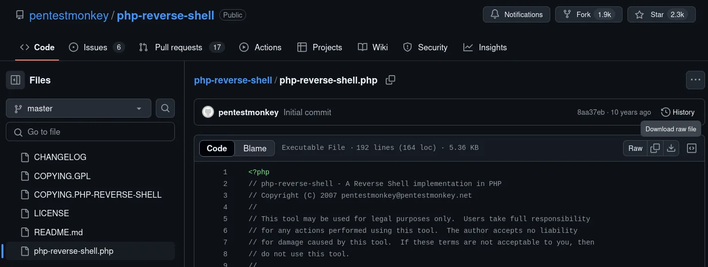 Downloading a PHP reverse shell