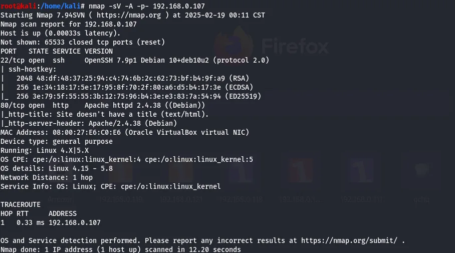 nmap results showing ports 22 and 80 open