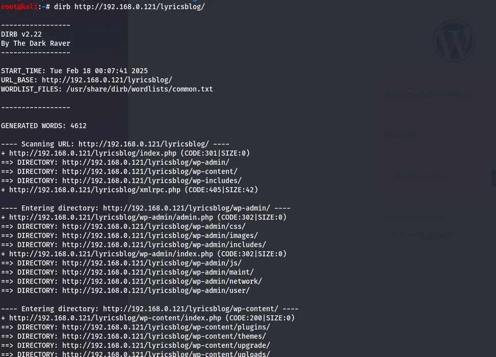 Lyrics page on the WordPress site