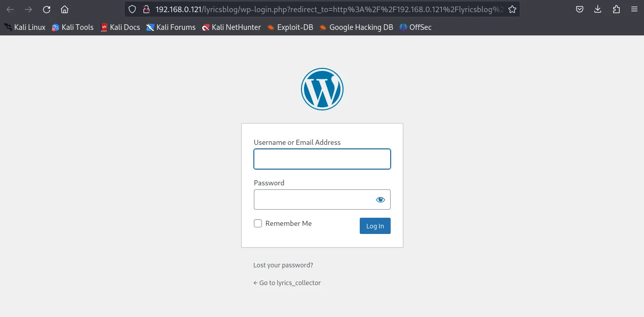 dirb finding the WordPress login and a password hint