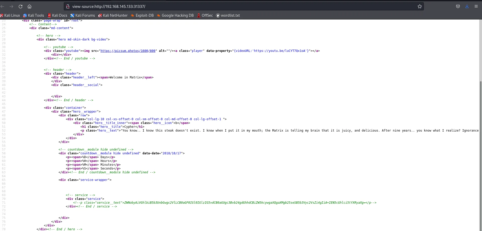 Hidden base64 ciphertext in the page source