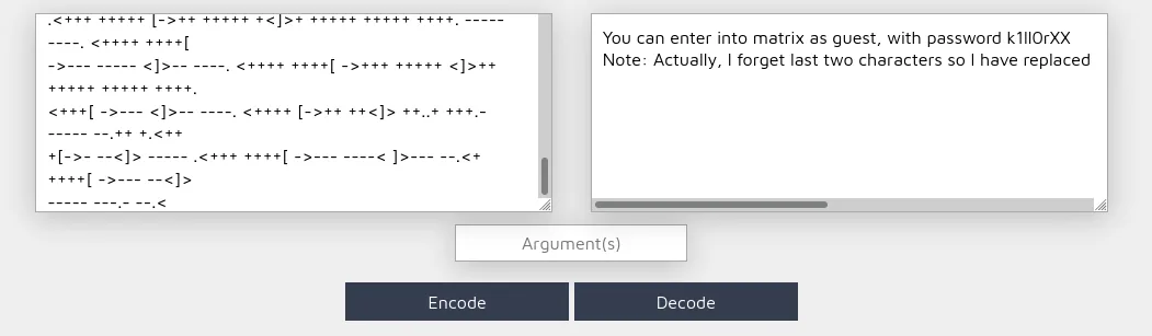 Decoded Brainfuck message leaking a partial password