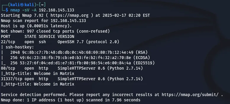 nmap results showing ports 22, 80 and 31337