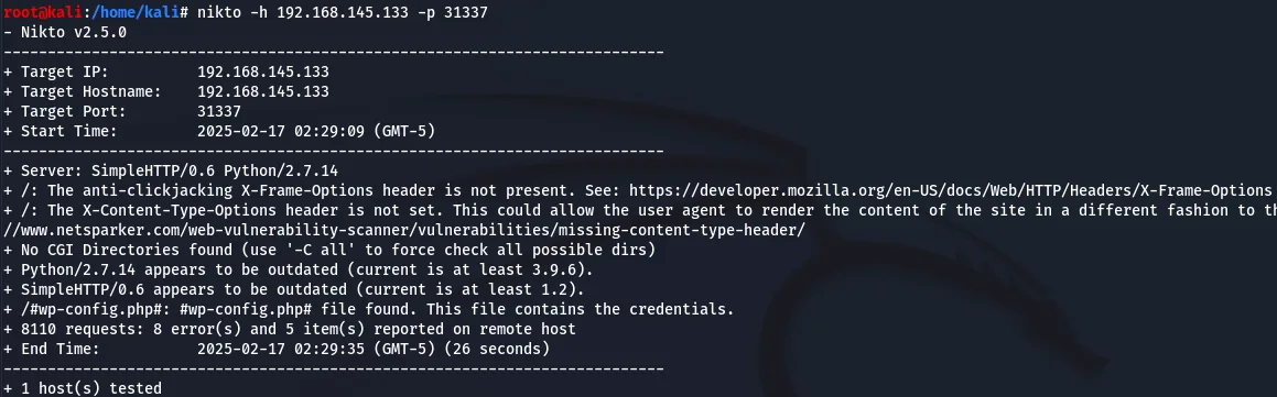nikto scan against port 31337