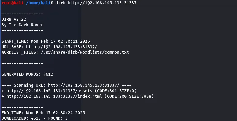 dirb finding an assets directory