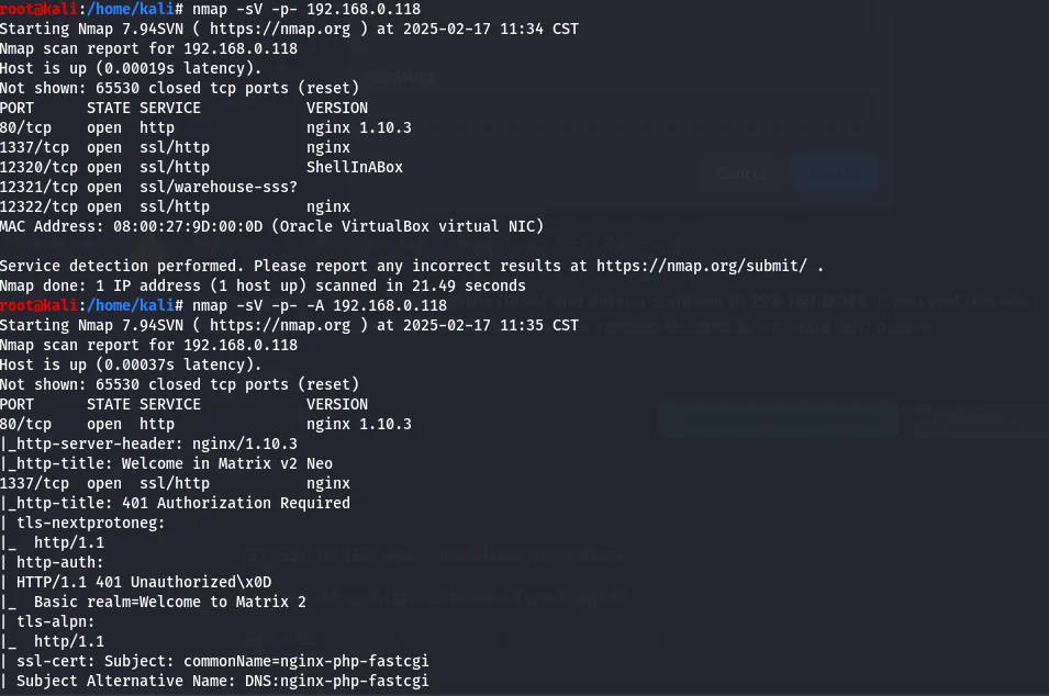 netdiscover showing the target IP 192.168.0.118