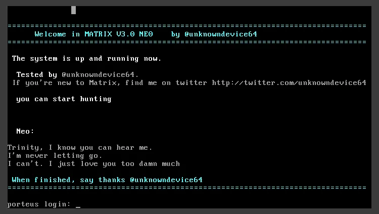 Matrix 3 VM booted from Vulnhub