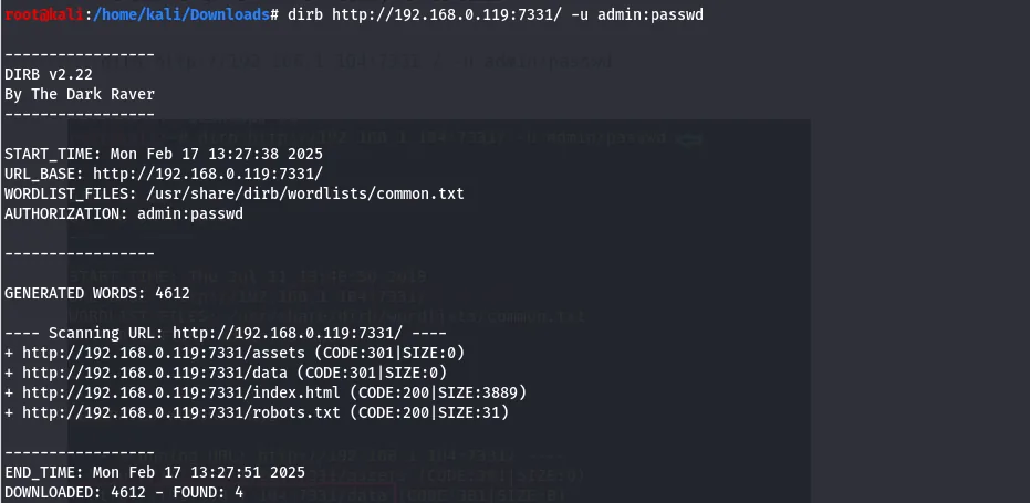 dirb scan against port 7331