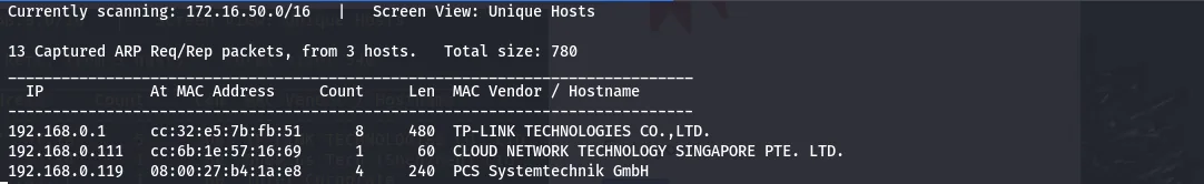 netdiscover locating the target host