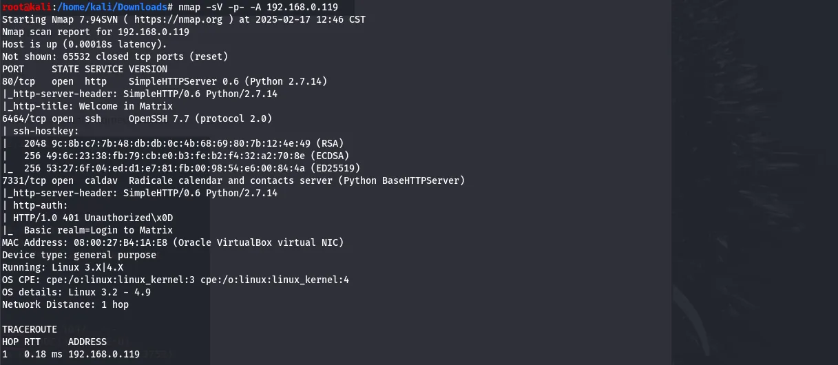 nmap showing ports 80, 7331 (http) and 6466 (ssh)