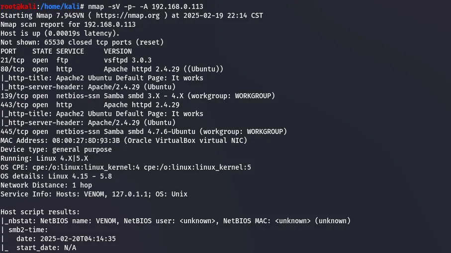 nmap scan results showing open ports
