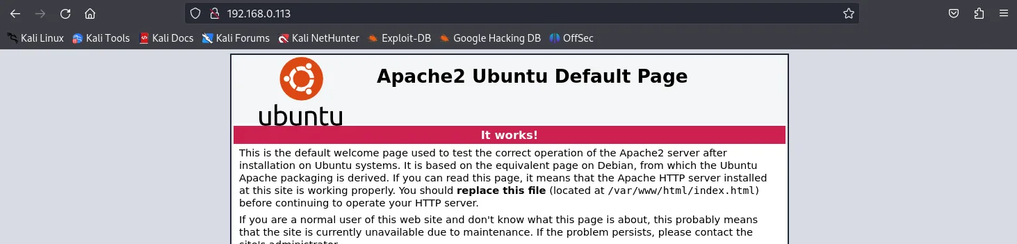 Default web page with a hash in an HTML comment